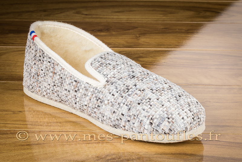 Pantoufles charentaises semelles feutre tweed neige moucheté | Mes Charentaises