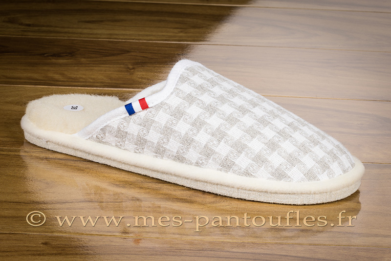 Mules feutre vichy perle | Mes Charentaises