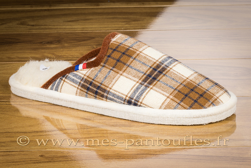 Mules feutre écossais cognac | Mes Charentaises