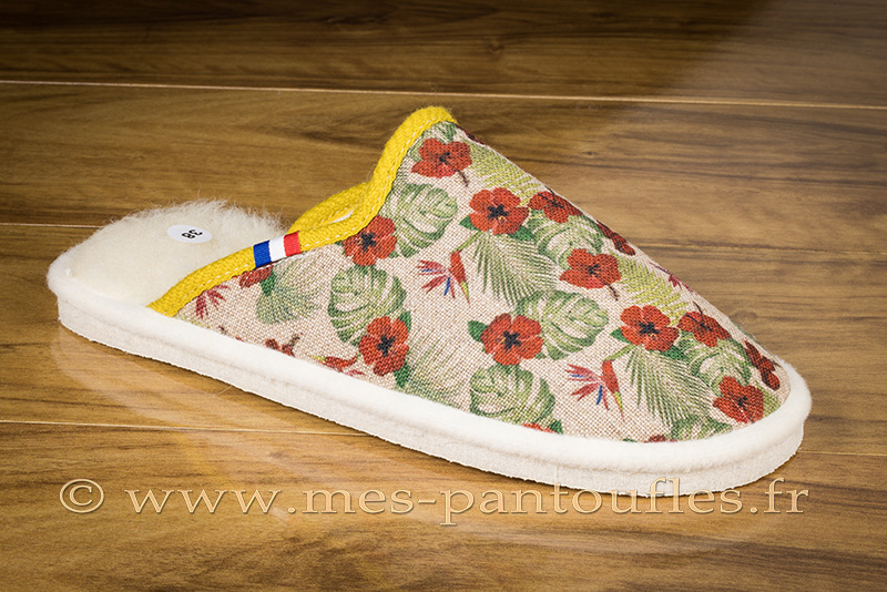 Mules confort-crêpe motif fleuri | Mes Charentaises