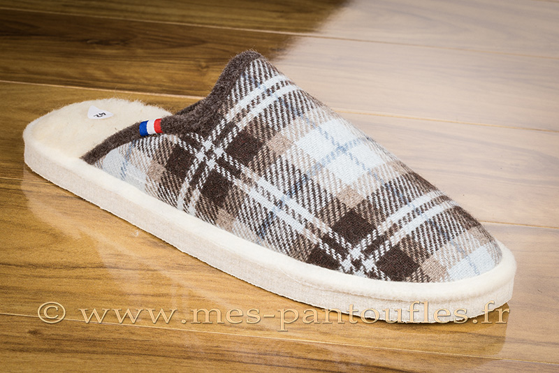 Mules confort-crêpe tartan bleu brun | Mes Charentaises