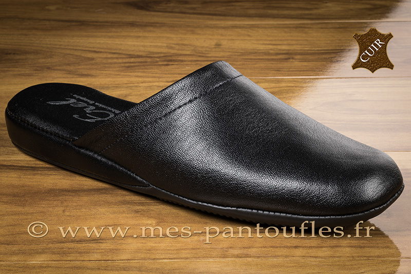 Mule cuir noir pour homme