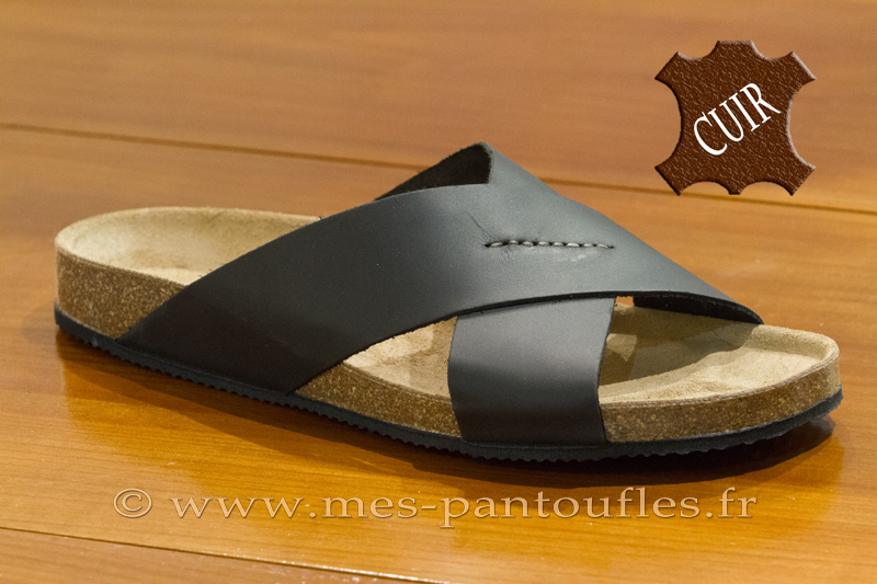 Sandales cuir noir pour homme - Pointure 43
