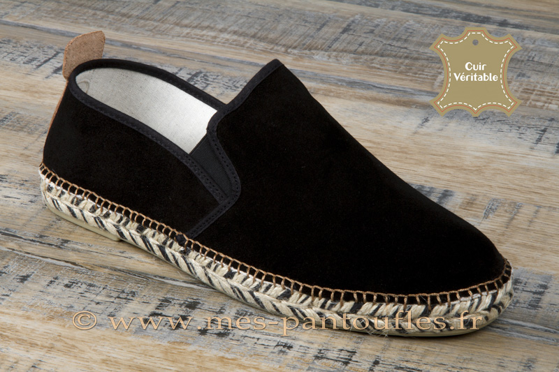 Espadrilles cuir noir pour homme semelle bicolore