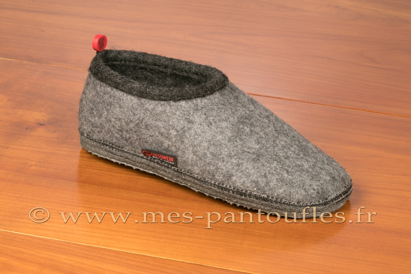 Chaussons design anthracite en laine semelle antidérapante