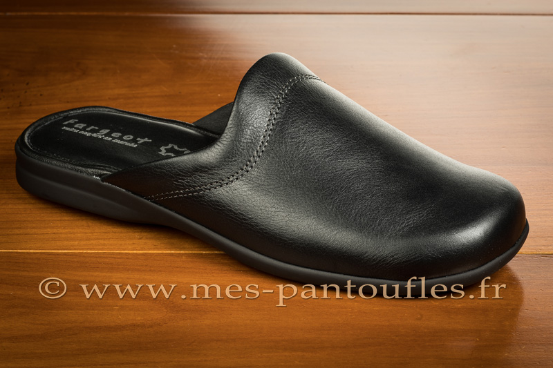 Mules homme cuir noir semelle lastom re