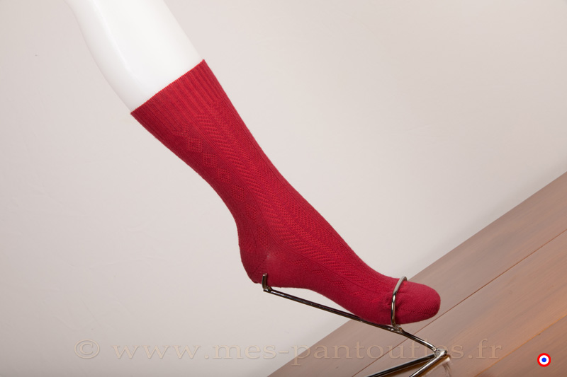 Chaussettes fantaisie sans élastique confort laine peignée rouge