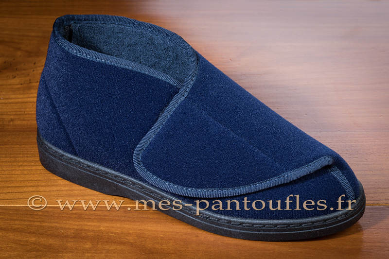 Chausson scratch grand confort velours bleu