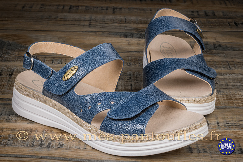 Sandales bleues pour femme cuir a scratch