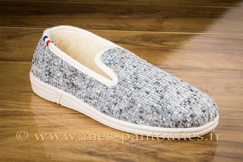 Pantoufles charentaises pour femme tweed bleu chiné | Mes Charentaises