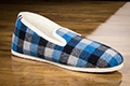 Charentaises à carreaux bleus semelle feutre
