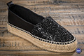 Espadrilles semelle épaisse cuir noir pailleté pour femme
