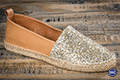 Espadrilles semelle épaisse cuir caramel pailleté pour femme