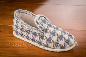 Charentaises femmes pied de poule bleu beige