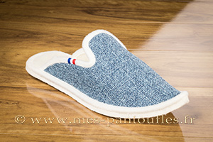 Babouches semelles feutre tweed océan