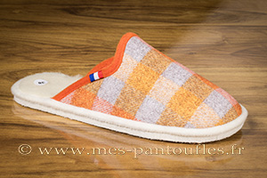 Mules à carreaux semelle feutre jaune/orange