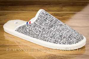 Mules charentaises tweed gris moucheté