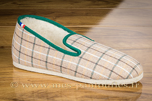 Pantoufles charentaises semelles feutre écossais vert/beige