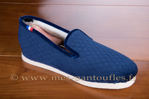 Charentaises feutre velours matelassé bleu