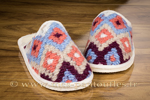 Mules semelles feutre tricot rose/beige