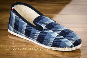 Charentaises à carreaux bleus semelle confort crêpe