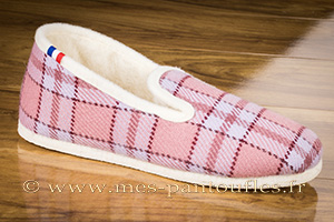 Charentaises à carreaux roses pour femme  semelle confort-crêpe
