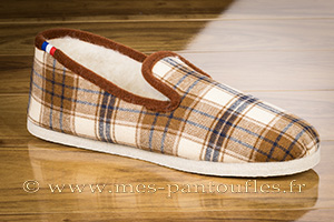 Pantoufles charentaises semelles confort-crêpe ecossais cognac