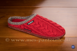 Pantoufles laine tricotée rouge semelle antidérapante