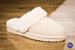 Mules fourrées beige