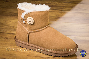 Boots Fourrées en Cuir Chamois velours avec bouton stylé