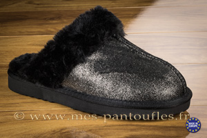 Mules fourrées noires brillantes