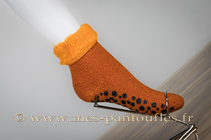 Chaussettes chausson antidérapant bouclette Laine peignée mélangée orange