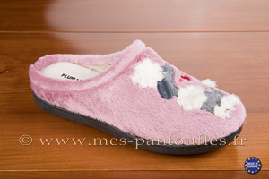 Mules vieux rose brodées caniche/love