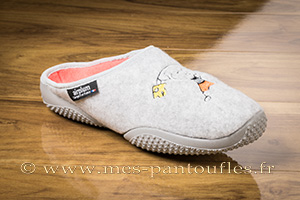 Mules pour femme gris décor brodé souris