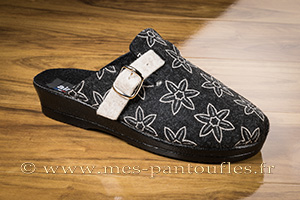 Mules pour femme à boucle réglable fleurs grises