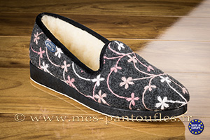 Pantoufles type ballerine anthracite à fleur