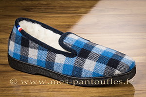 Pantoufles charentaises pour homme carreaux bleu