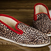 Pantoufles charentaises pour femme semelles feutre léopard bordure rouge - 9amont050