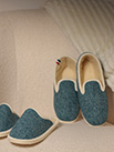 Pantoufles charentaises semelles feutre tweed bleu océan - 9amont086