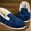 Pantoufles charentaises semelles confort crêpe velours texturé à fleur marine - 9cmont0125