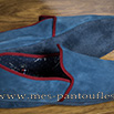 Chaussure d'intérieur en cuir velours bleu , doublure tissu, semelle en croûte de cuir - 9erel014