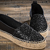 Espadrilles semelle épaisse cuir noir pailleté pour femme - 9esp055