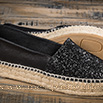 Espadrilles semelle épaisse cuir noir pailleté pour femme - 9esp055