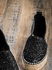 Espadrilles semelle épaisse cuir noir pailleté pour femme - 9esp055