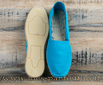 Espadrilles cousues main en toile turquoise - 9espt223