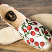 Espadrilles cousues main en toile décor cerises - 9espt224