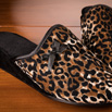 Mules à talon noires et or style léopard - 9fer114